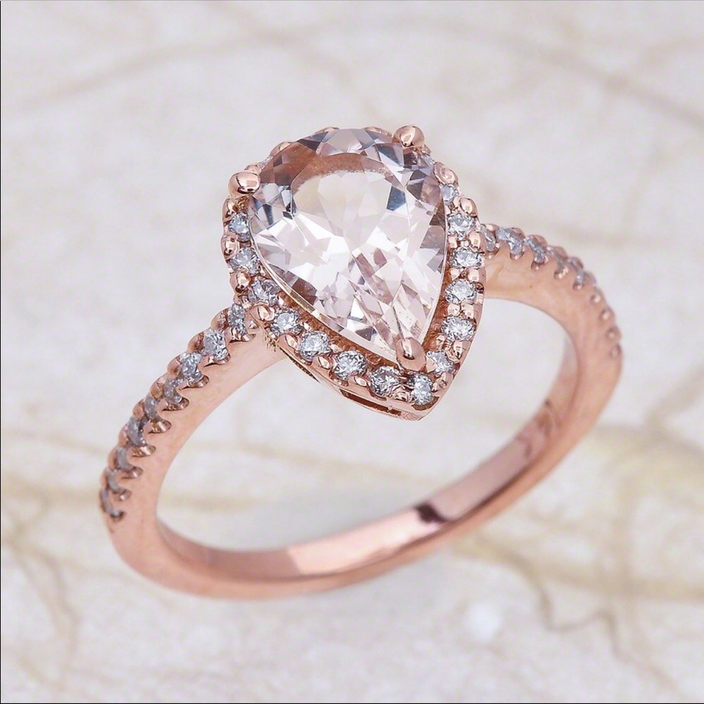Morganite Diamond Rose Gold Engagement Ring Size 8 - Picture 2 of 7